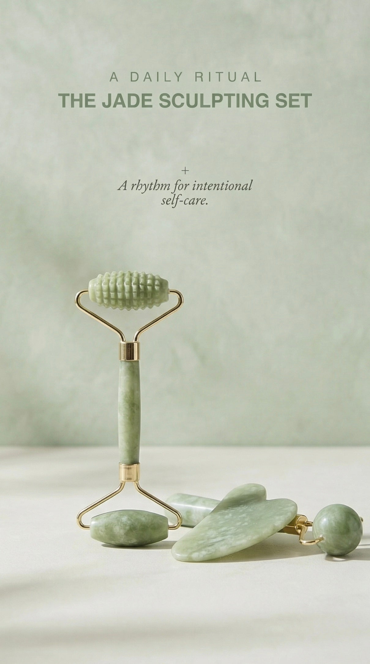 The Jade Ritual Sculpting Set | Jade Sphere, Dual-Ended Facial Roller, and Gua Sha Scraping Board