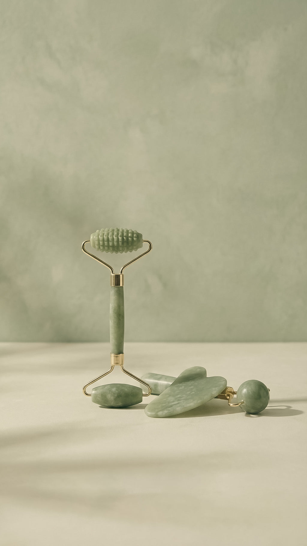 The Jade Ritual Sculpting Set | Jade Sphere, Dual-Ended Facial Roller, and Gua Sha Scraping Board