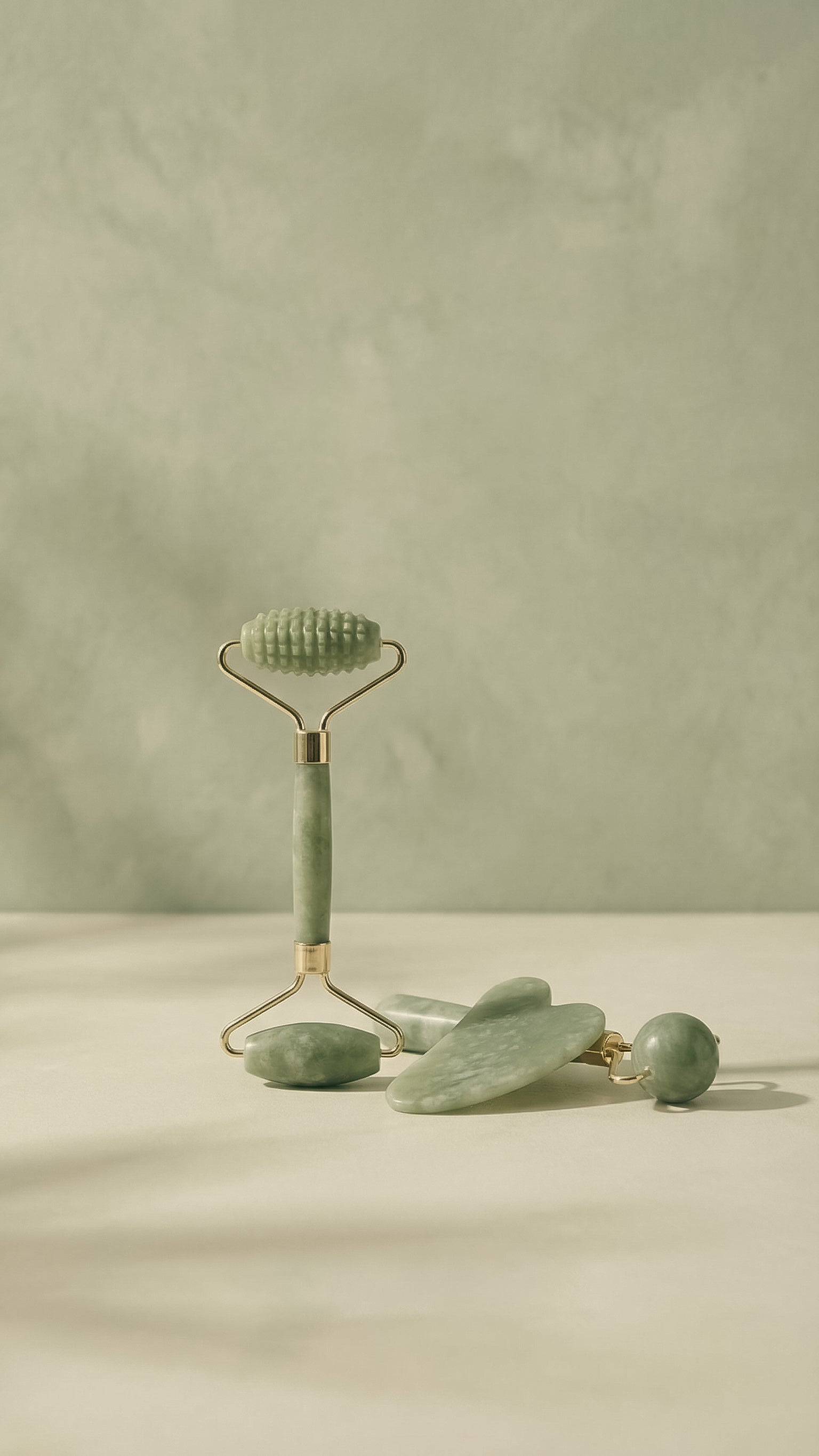 The Jade Ritual Sculpting Set | Jade Sphere, Dual-Ended Facial Roller, and Gua Sha Scraping Board